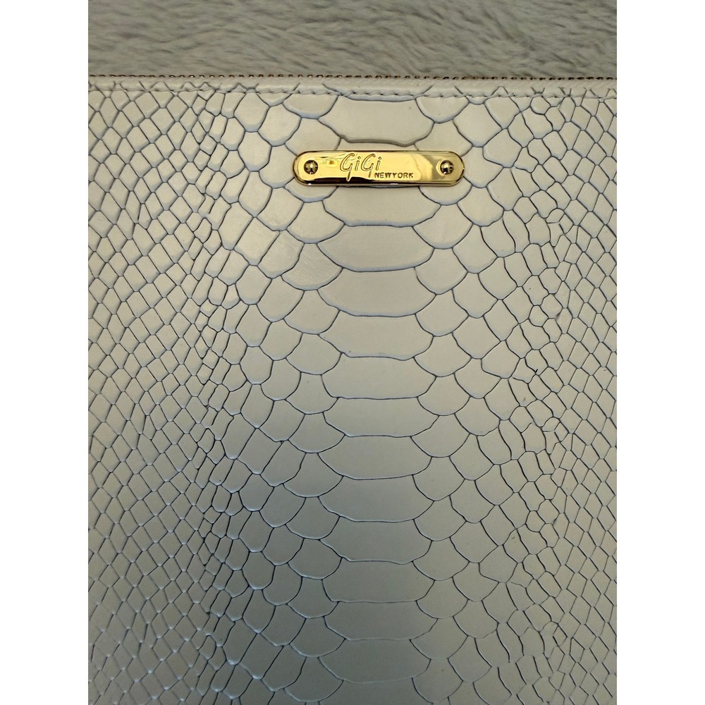 GiGi New York White Python Embossed Leather Tassel Clutch Bag Gold Hardware - Picture 3 of 9